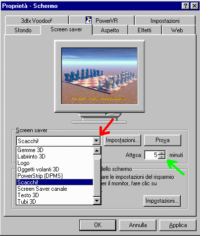 Finestra dello screen saver di Windows
